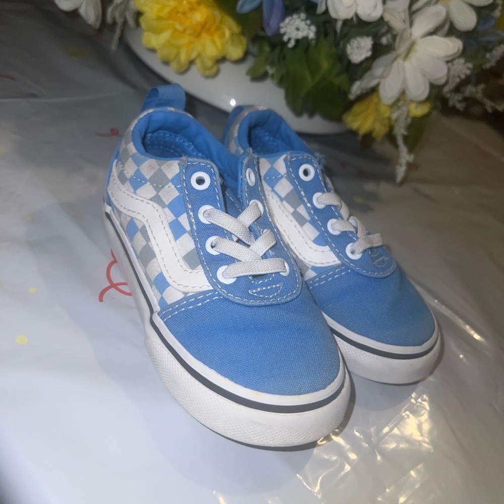 Vans Kids Blue and White Checkered Sneakers